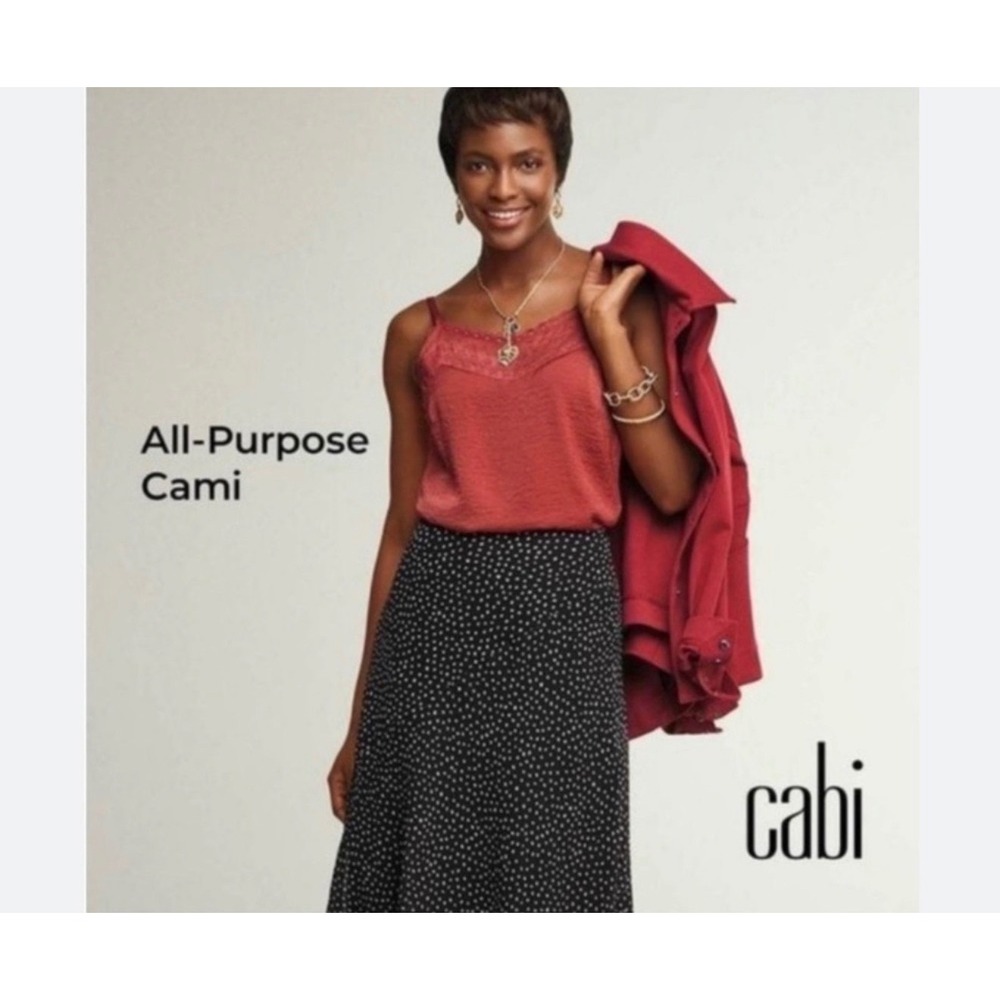 Cabi XS V Neck Mulberry All Purpose Lace Trim Cami Spaghetti Straps Top Coquette